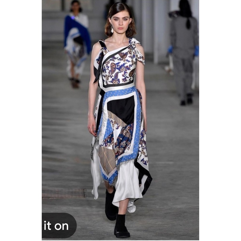 RUNWAY Phillip Lim Silk Patchwork Handkerchief Asymmetrical Maxi Dress 10 Chic